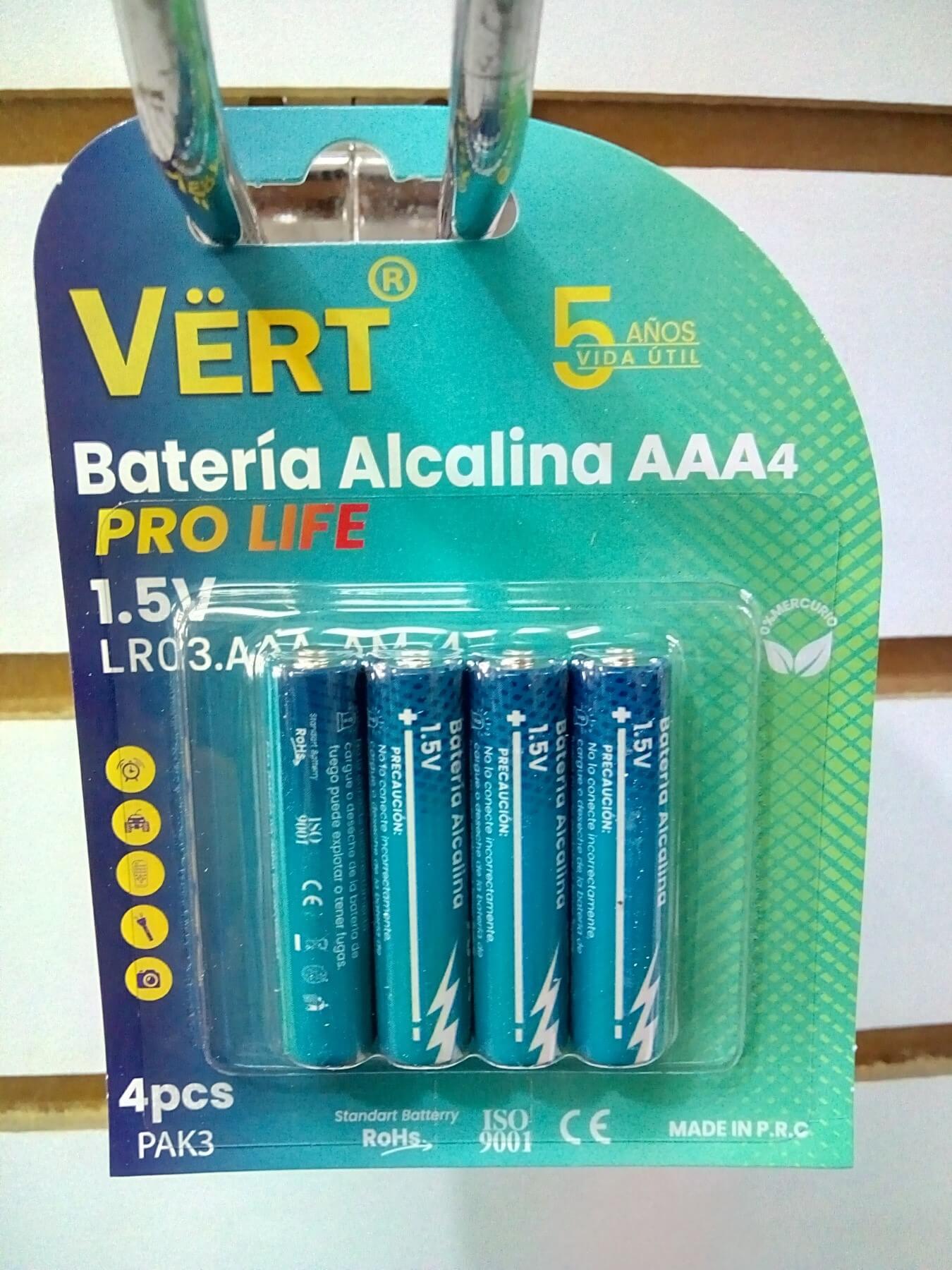 Blister de 4 baterías alcalina AAA 1.5v marca VERT – Venesul, C.A.
